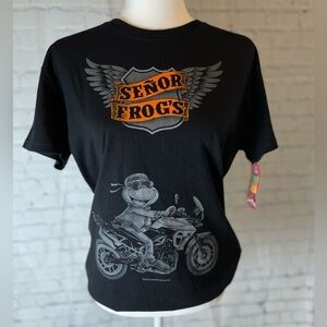 Senior Frogs Mexico Harley / Motorcycle Style Black Tee Shirt  Woman’s XL NEW